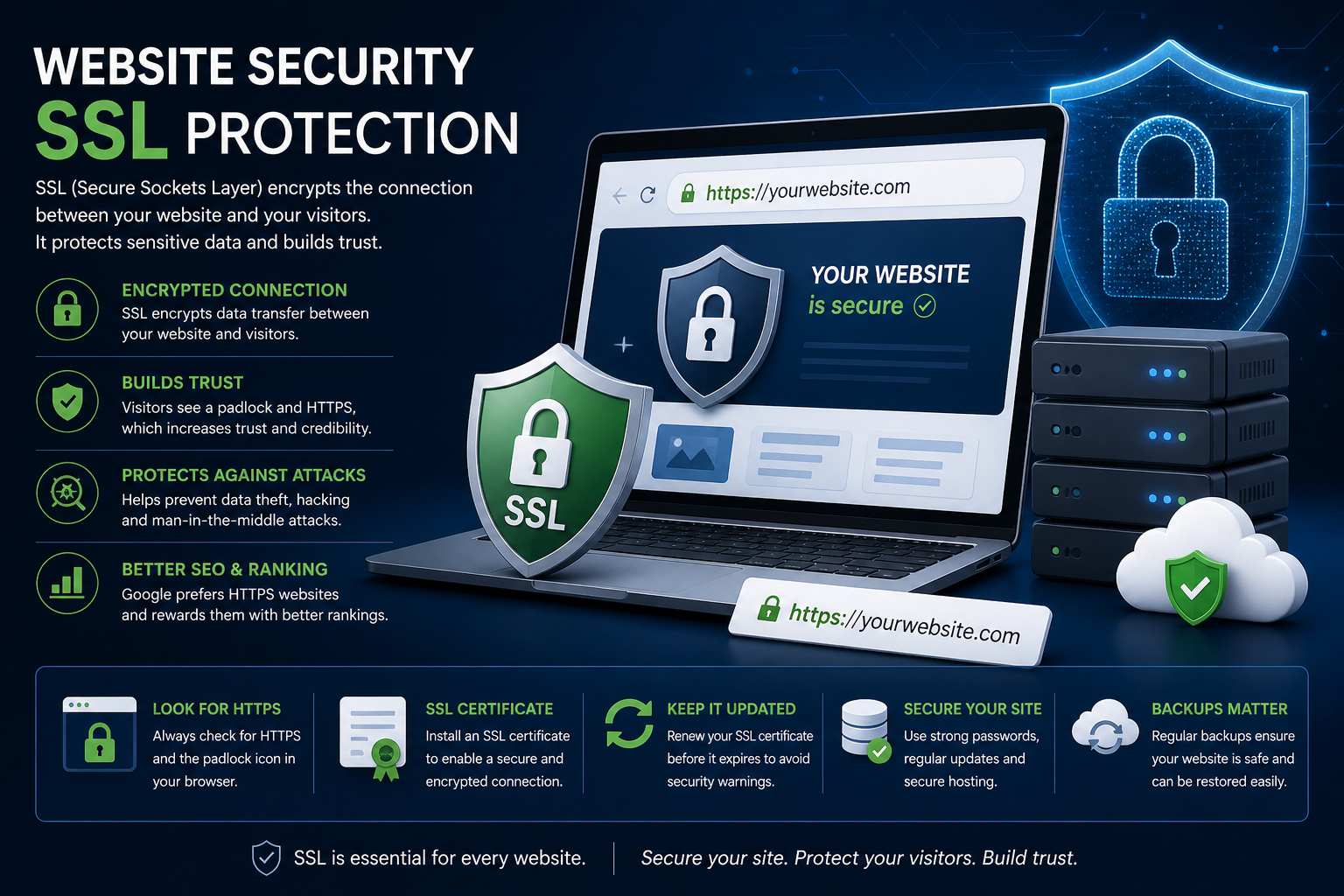 Website security SSL protection and backups