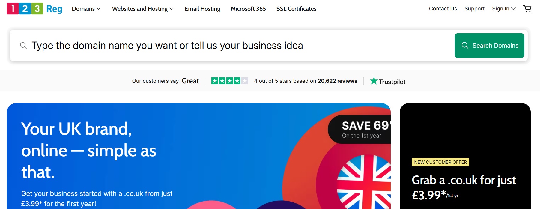 123 Reg homepage screenshot