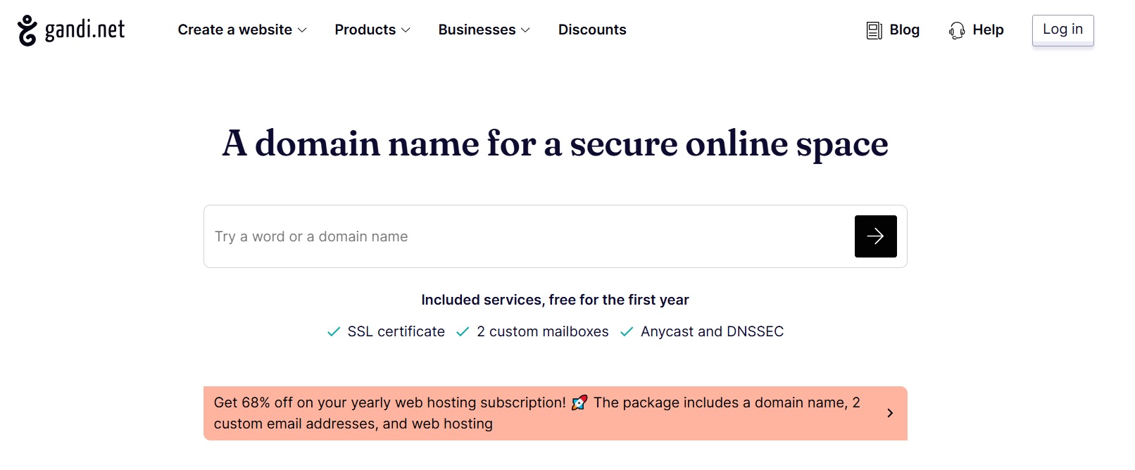 Gandi homepage screenshot