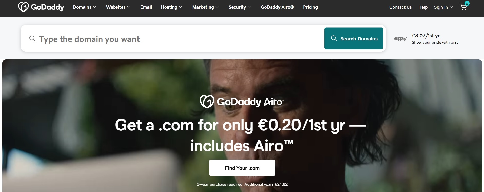 GoDaddy homepage screenshot
