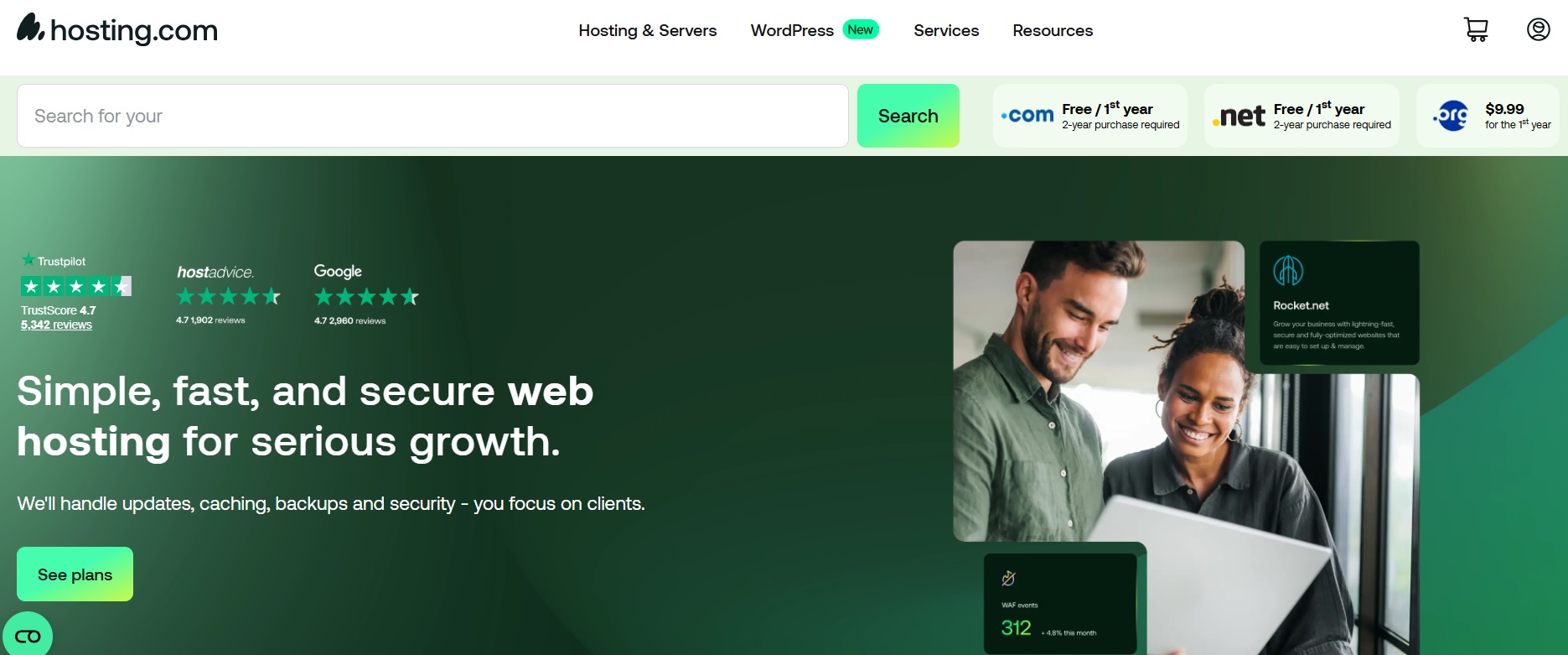 Hosting.com homepage screenshot