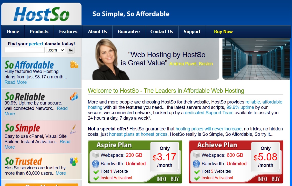 HostSo homepage screenshot