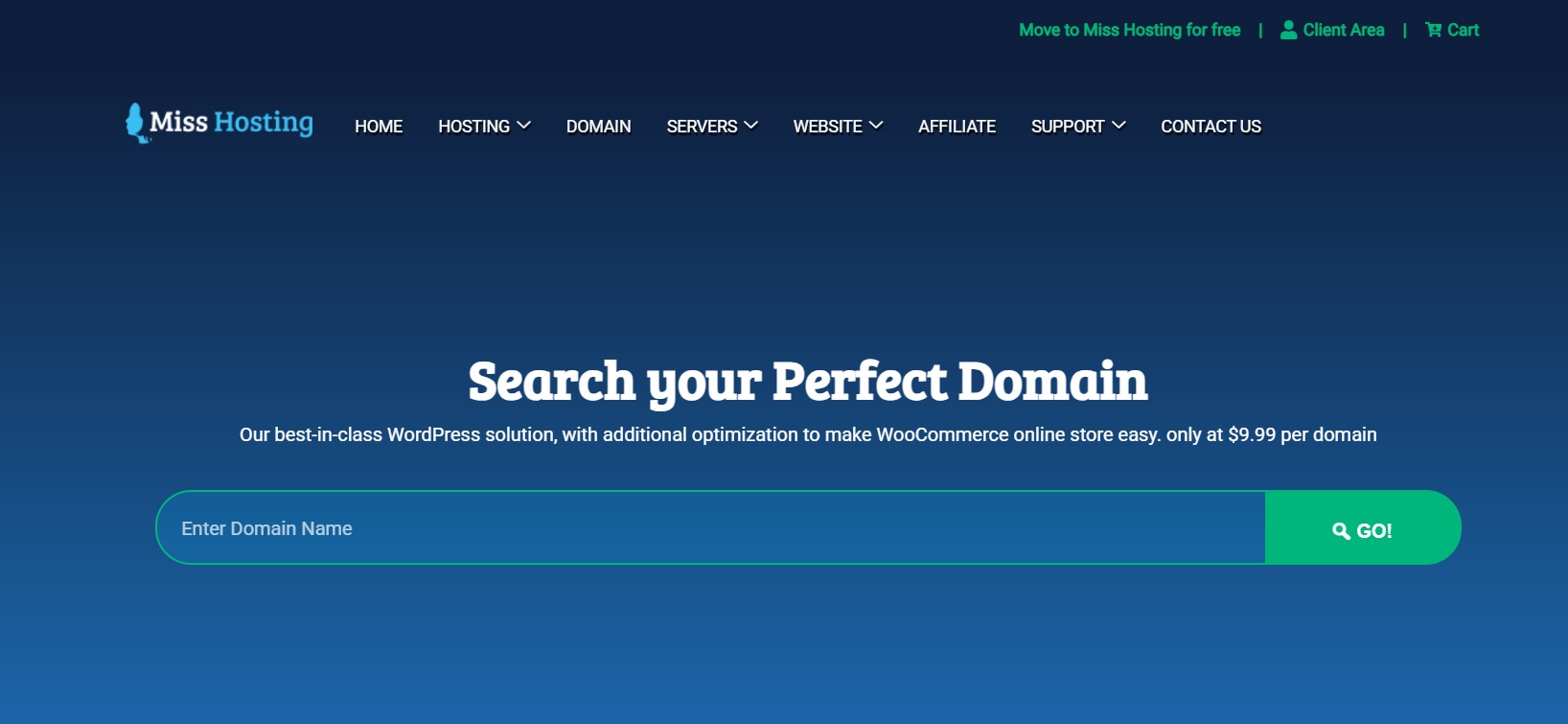 Miss Hosting homepage screenshot