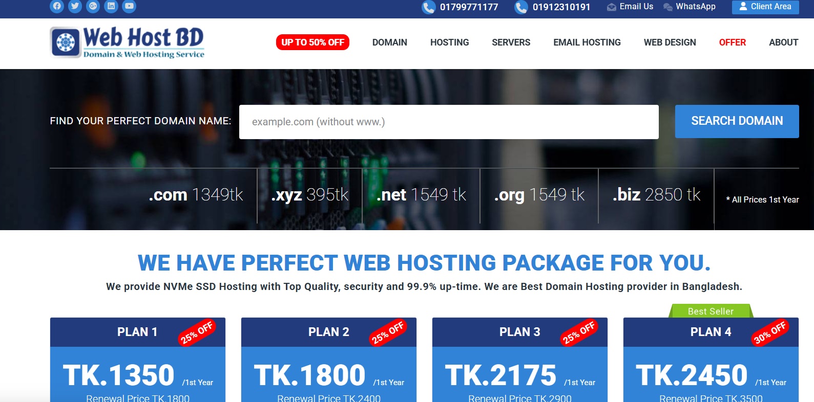 Web Host BD homepage screenshot