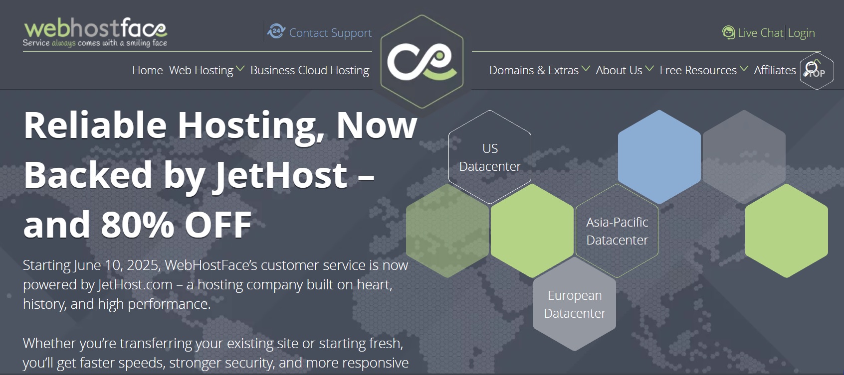 WebHostFace homepage screenshot