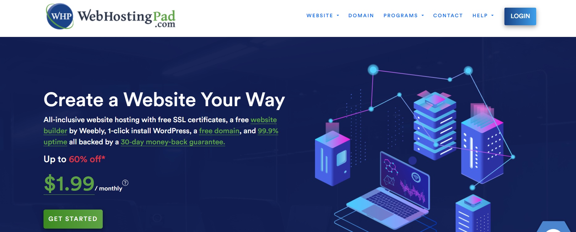 WebHostingPad homepage screenshot